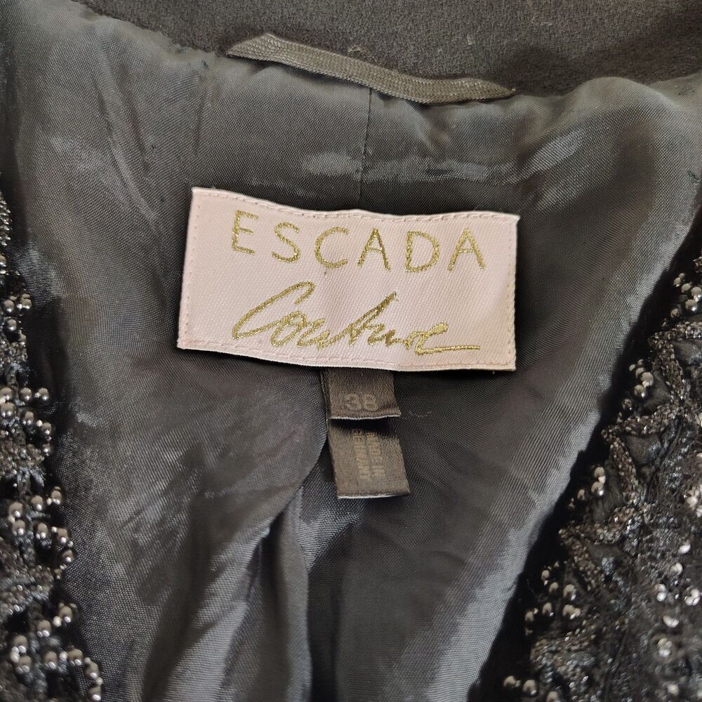 Escada Couture Sequin Beaded Jacket Size 38 Black Floral Evening Cocktail Glam - Picture 7 of 16